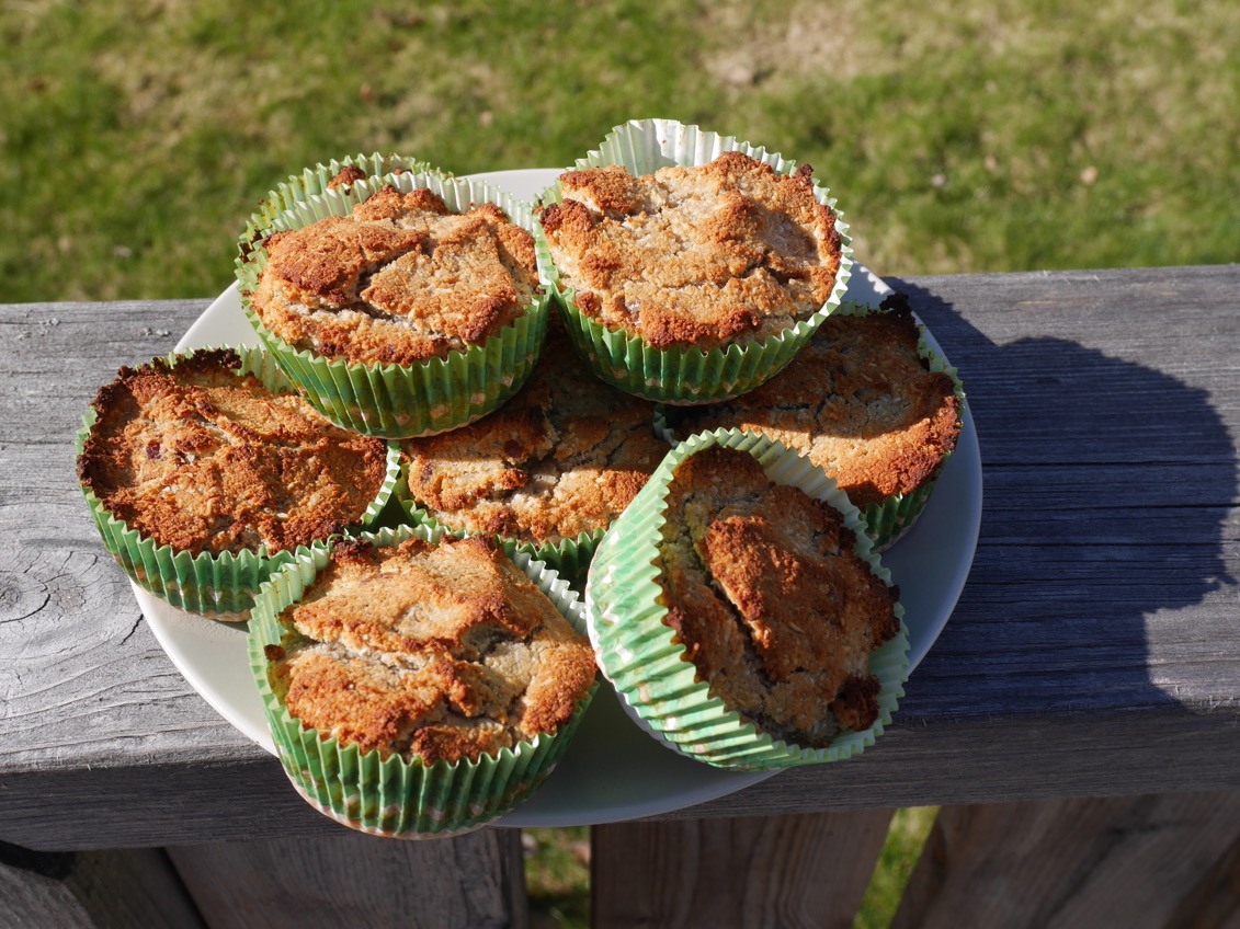 Nyttiga banan och jordnötsmuffins, nyttiga glutenfria muffins