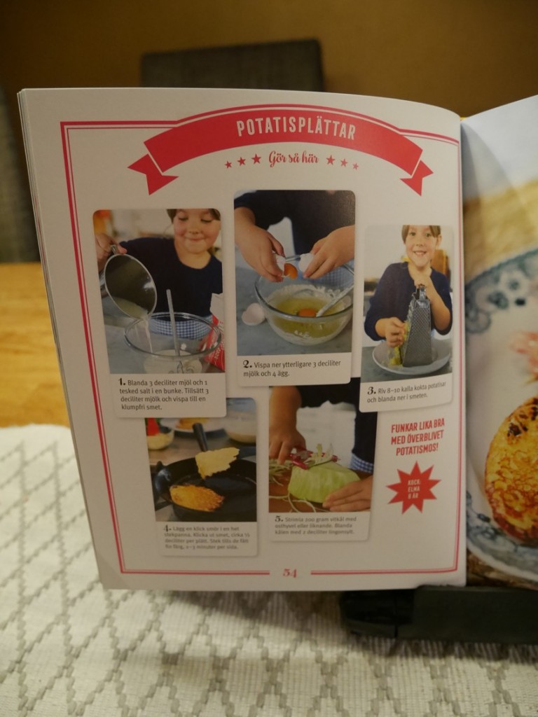 Tydliga steg för steg-bilder så att barnen enkelt kan följa de olika momenten i tillagningen. 