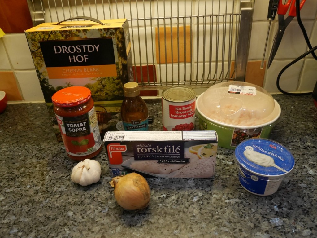 Ingredienser till Fisksoppa med räkor i Crock Pot