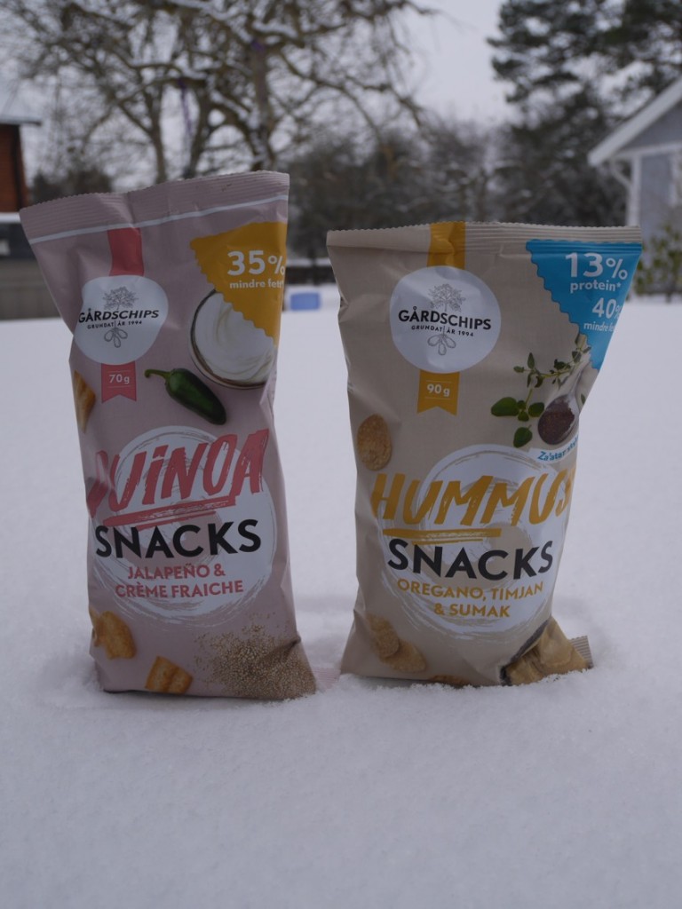 Quinoa-snacks och Hummus-snacks.