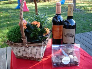 Blommor, choklad och vin