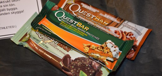 Questbars från Quest Nutrition - Questbar Cinnamon Roll, Questbar Peanut Butter Supreme, Questbar Mint Chocolate Chunk.