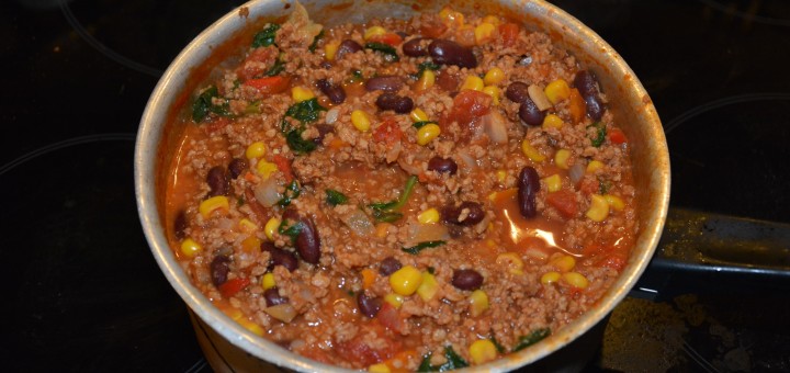 Tacofyllning till nyttig och god vegetarisk tacotårta.