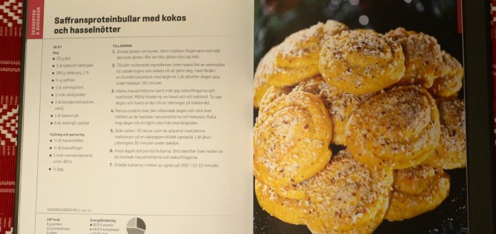 Saffransproteinbullar med kokos och hasselnötter.