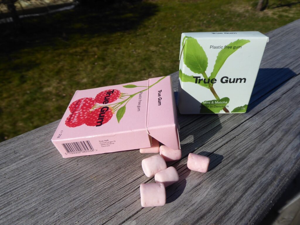 Sockerfritt tuggummi som inte innehåller plast.