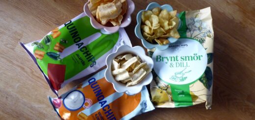 Quinochips Jalapeño, Quinochips Sourcream & onion och Potatischips Brynt smör och dill.
