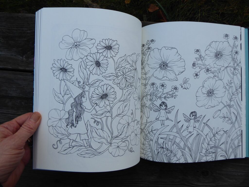 Målarböcker med växter och blommor som naturliga motiv.